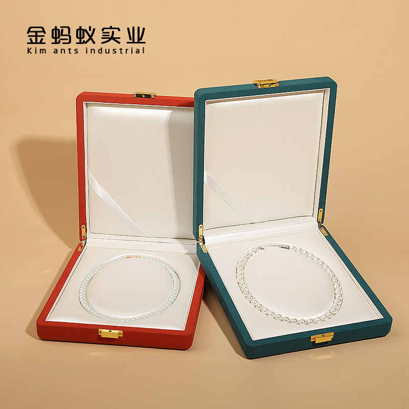 新款珍珠包装超纤金属扣项链盒