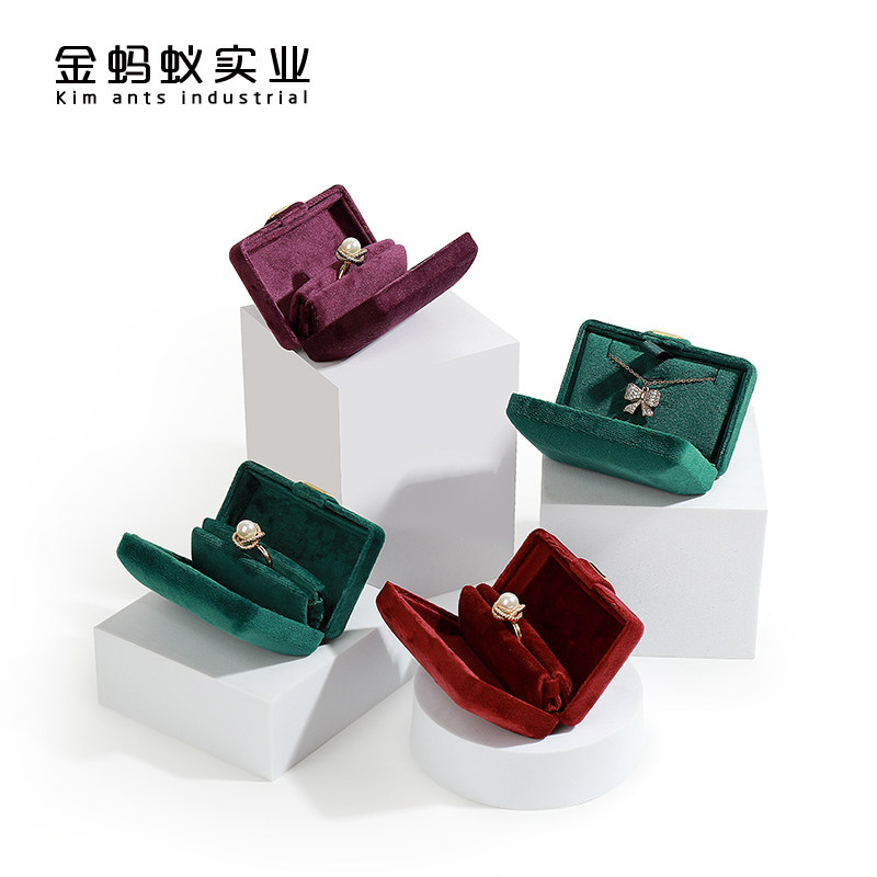 网红新款创意钻戒对戒真丝绒面金属铁盒超便携小巧耳钉吊坠首饰盒