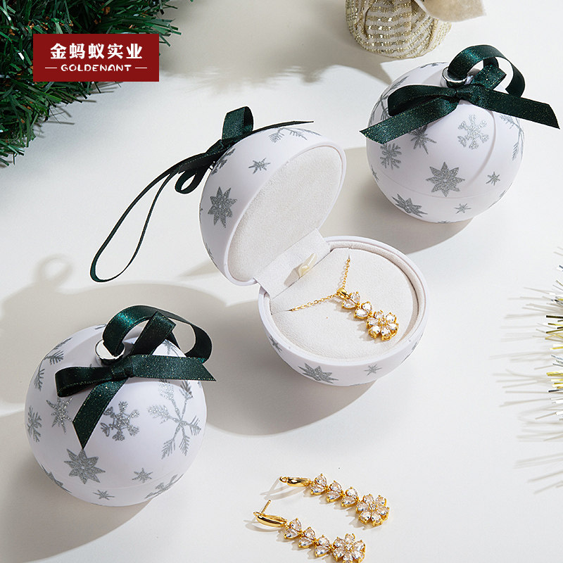 圆形丝带首饰盒轻奢圣诞球珠宝包装盒高档2025新款戒指项链盒礼物