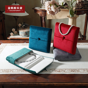 金蚂蚁珍珠项链盒子丝绒双开枣红色爱心珍珠项链收纳盒礼盒高档