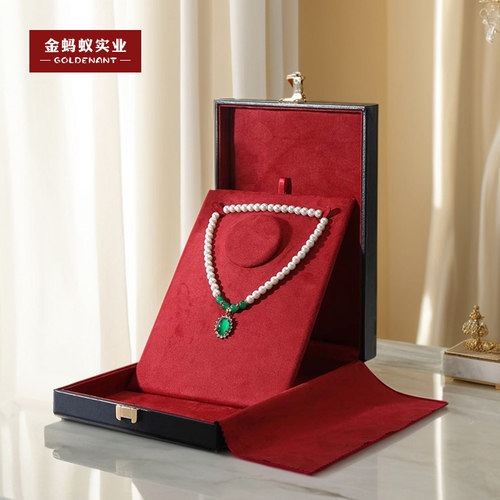 金蚂蚁珍珠项链收纳盒高级彩宝钻石套装首饰收纳盒皮革珠宝收纳盒