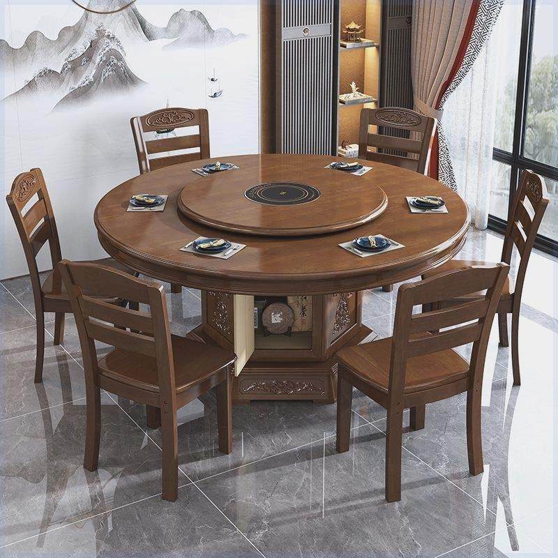 实木餐桌椅组合餐厅家用圆形电磁炉饭桌酒店饭店火锅圆桌带转盘,住宅家具,实木餐桌,淘宝优惠券,粉丝福利购,淘宝优惠卷