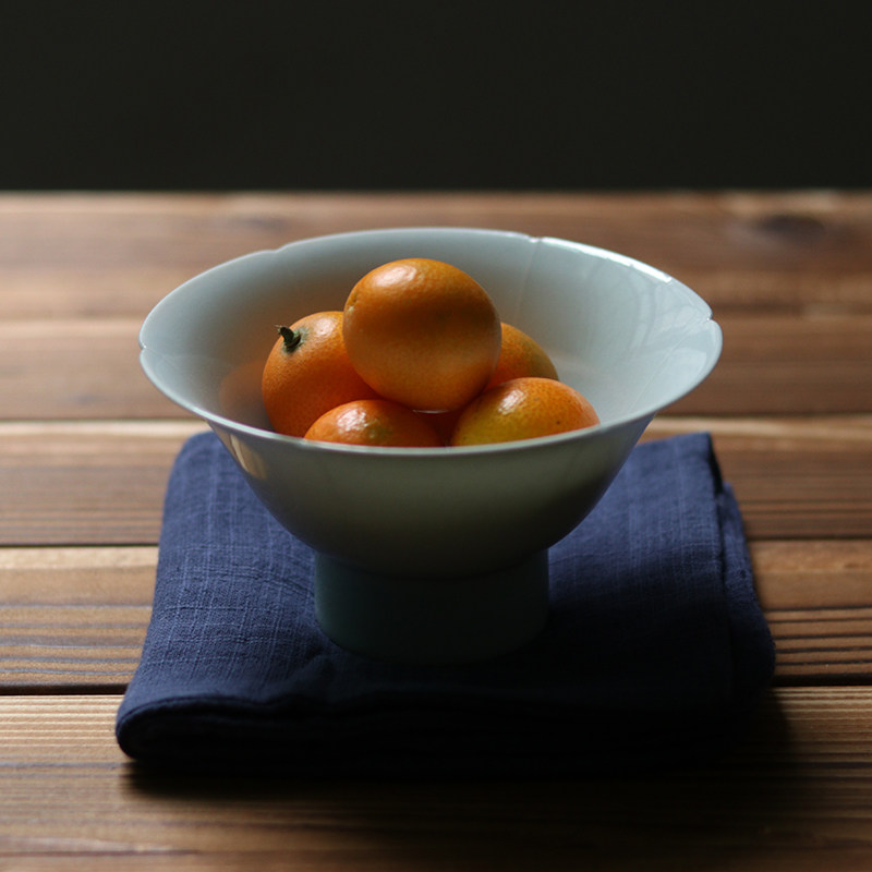 手工复古宋代湖田窑影青釉雕花卉纹葵口小碟家居餐具小果盘子壶承