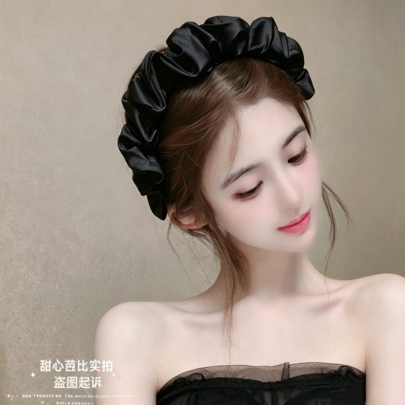 气质黑色褶皱宽边发箍女网红时尚超仙头箍百搭简约发卡