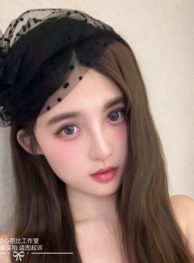 黑纱点点春夏透气泡泡纱半帽洋气宽边发箍百搭头箍女士头饰遮白发