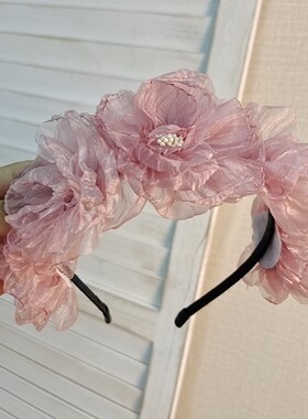 原创 粉色仙女风花朵发箍发卡花环仿真绢花蝴蝶结头箍日韩发饰品