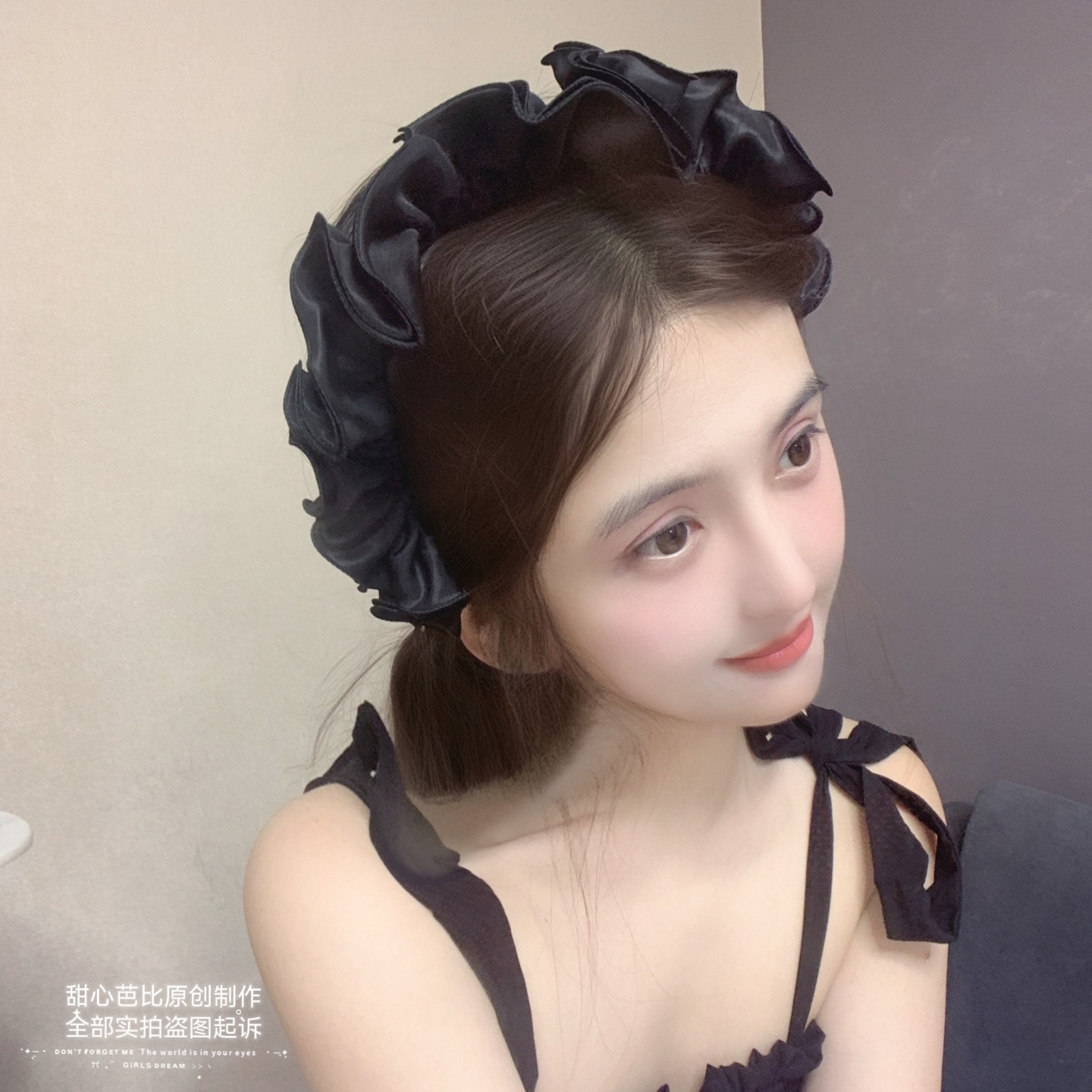 原创黑色大荷叶边发箍女2026夏季高颅顶高级感压发头箍发卡发饰女