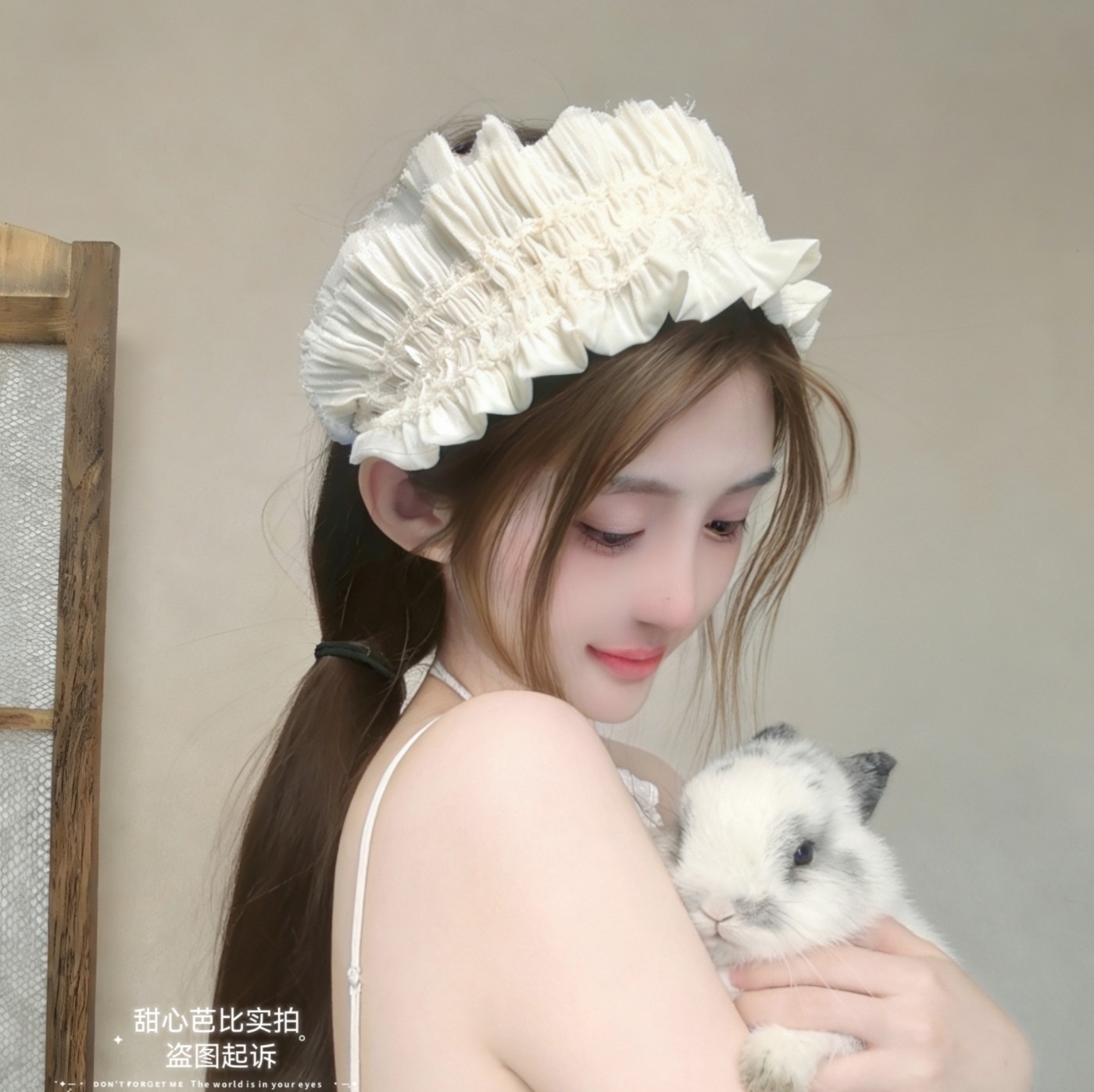 原创米色荷叶边花边小帽子发箍女宽边压发气质森系发卡外出头箍
