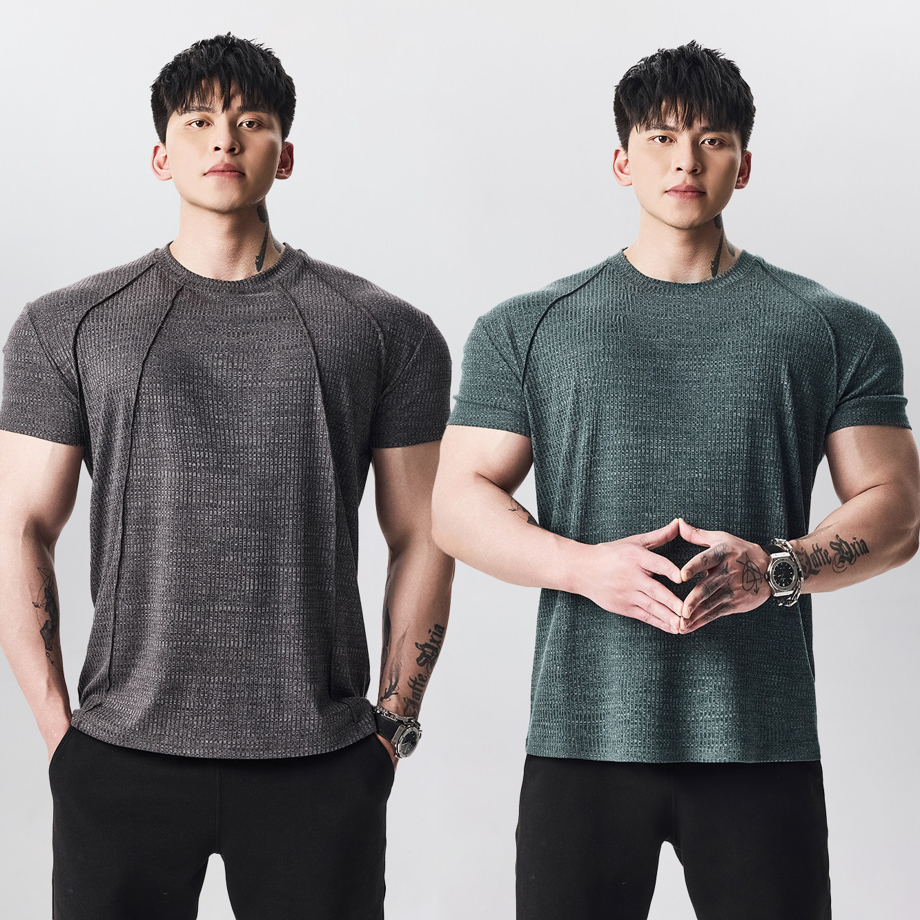 GD高定坑条显大拼接短袖T恤男运动休闲健身训练圆领纯色打底衣服,运动服/休闲服装,健身衣,淘宝优惠券,粉丝福利购,淘宝优惠卷