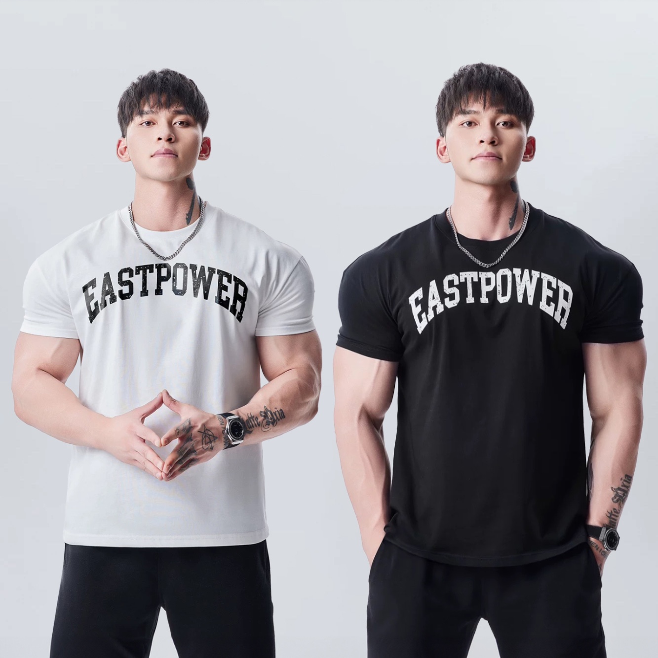 GD美式爆裂印花收袖口短袖T恤男士夏季运动休闲健身百搭圆领衣服