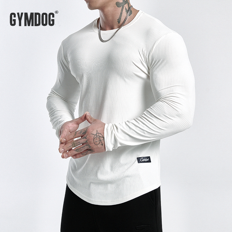 GYMDOG潮牌条纹纯色健身长袖男篮球跑步训练弹力速干运动T恤衣服