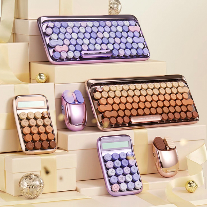 星巴克LOFREE洛斐无线蓝牙鼠标糖豆玫瑰金绿充电通用机械键盘套装