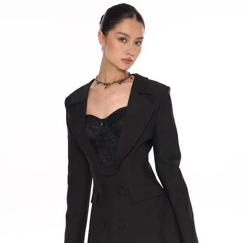 黑色双排扣显瘦收腰西服连衣裙