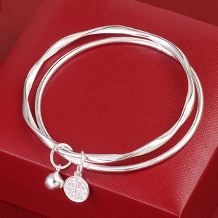 9999足银莫比乌斯双环银手镯女款平安喜乐铃铛闭口年轻款纯银镯子