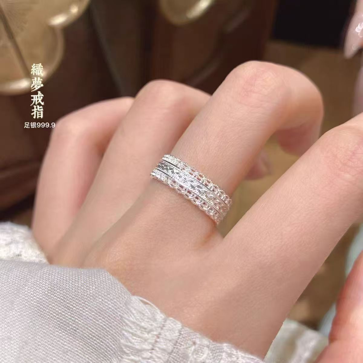 足银9999腰缠万贯纯银戒指女招财