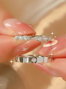 眼睛里的爱情s925纯银情侣戒指一对浪漫轻奢时尚开口可调求婚对戒