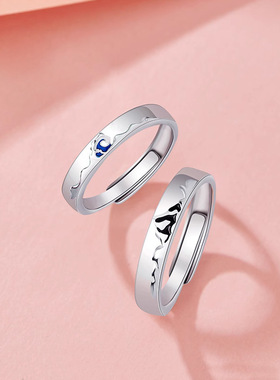 山盟海誓925纯银情侣款对戒男女个性小众ins表白求婚戒指一对礼物