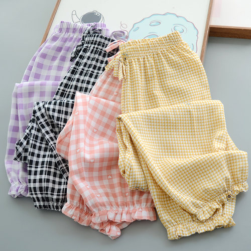 格子裤长裤棉绸防蚊裤夏季灯笼裤