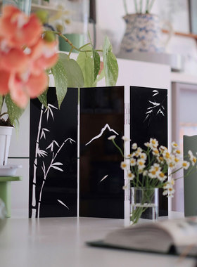桌面亚克力新中式屏风装饰摆件