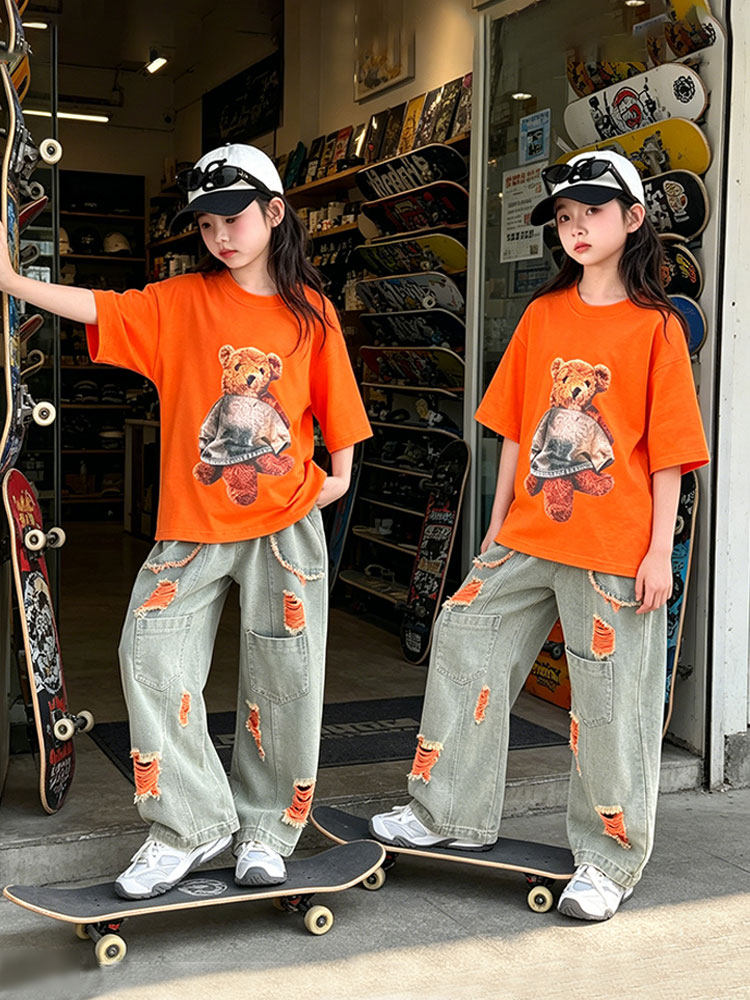 女童夏装套装2026新款夏季薄款女孩短袖牛仔裤中大童韩版时髦网红
