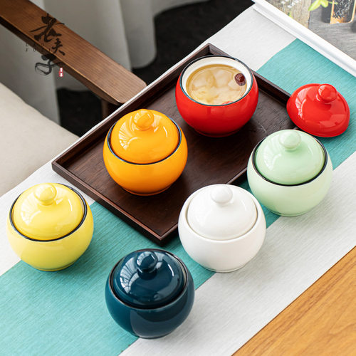 耐高温迷你带盖煲汤蒸蛋陶瓷炖盅