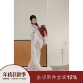 上遥居 楚腰 战国直裾袍 复原 原创汉服女白色红色印花拖尾款