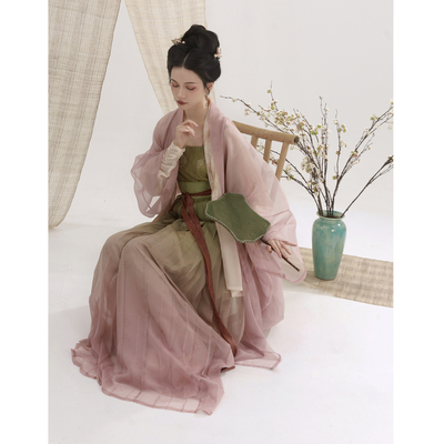 【上遥居】栖碧山 宋原创汉服女夏粉绿渐变百迭天丝飞机袖大袖衫