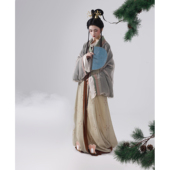 复原风格 汉晋原创汉服女春款 和山隐 汉服绿色交领襦裙 上遥居