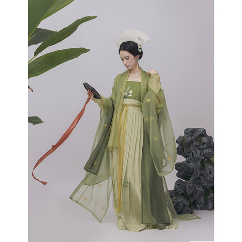 上遥居宋制印金大袖天丝绣花吊带