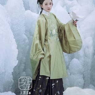 明原创汉服春夏绣花圆领补子大襟长衫 小荷尖 上遥居