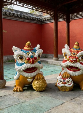 玻璃钢卡通醒狮雕塑定制商场美陈装饰品大型落地摆件网红打卡拍照