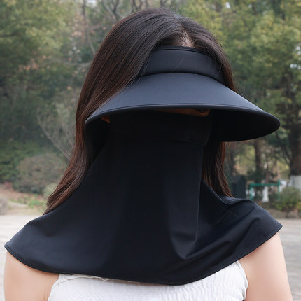 加大帽檐防晒口罩加面罩帽子一体护颈女防紫外线夏空顶骑车遮阳帽