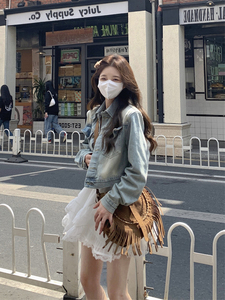 高级感牛仔外套女短款2023早秋新款小个子韩版宽松时尚夹克上衣女