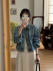 法式水洗牛仔外套女短款2023早秋新款韩版宽松显瘦百搭小个子上衣