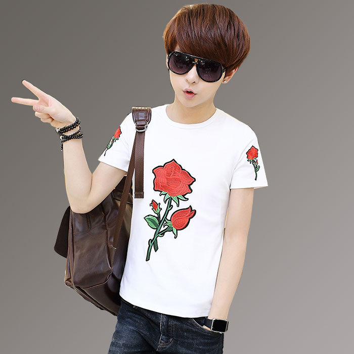 潮男短袖t恤男韩版2017个性潮流紧身社会小伙精神修身夜店上衣