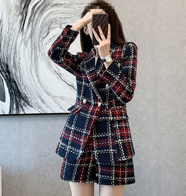 小个子气质加厚休闲套装女秋冬新款网红爆款格子小西装短裤两件套,女装/女士精品,时尚套装,淘宝优惠券,粉丝福利购,淘宝优惠卷