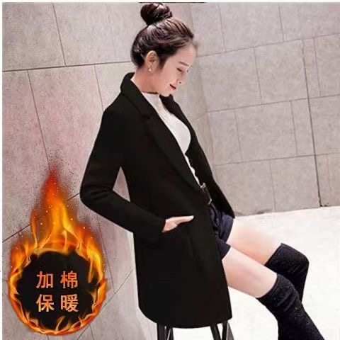 加棉加厚小个子毛呢外套女秋冬季新款女装中长款气质修身呢子大衣