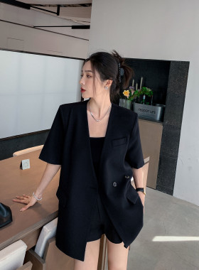 夏季新款薄款短袖西装外套女韩版宽松垂感中袖职业复古小西服上衣