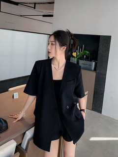 夏季新款薄款短袖西装外套女韩版宽松垂感中袖职业复古小西服上衣