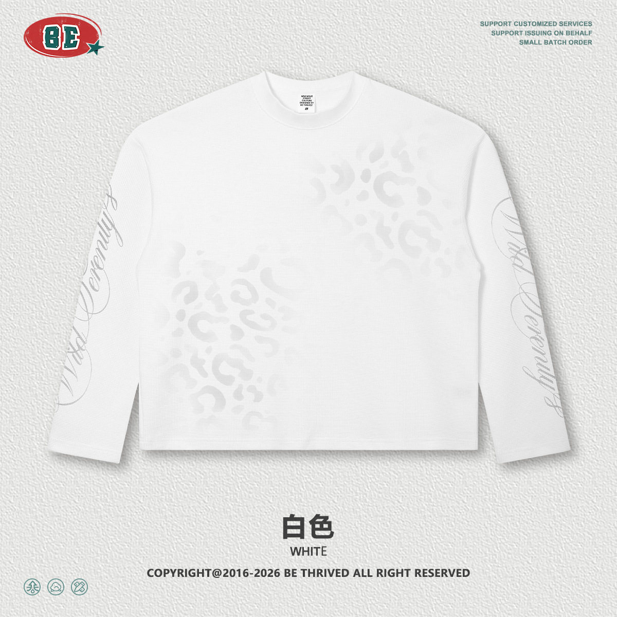 thumbnail for BE Men's I Autumn American Trendy Waffle Boxy Long Sleeve Loose Gradient Leopard Print Crew Neck T-Shirt for Men