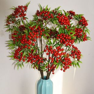 仿真摇钱果相思豆发财果树枝冬青海棠果室内家居洒柜橱窗桌面装饰