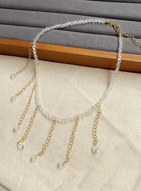 简约透明水晶流苏项链女