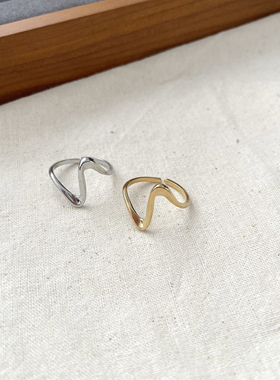 洗手免摘钛钢几何波浪细戒指简约ins复古小众设计钛钢不掉色指环