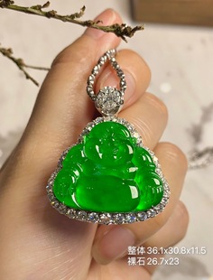 林夏珠宝天然缅甸A货翡翠玻璃种正阳绿佛公吊坠18K金镶嵌玉石吊坠