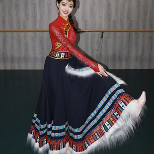 藏族舞蹈大摆裙演出服装 成人民族舞藏族学生艺考练习裙 女半身长款