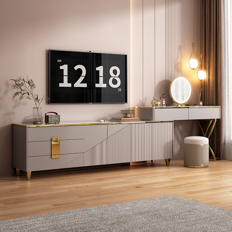 轻奢高端岩板实木状台斗柜一体