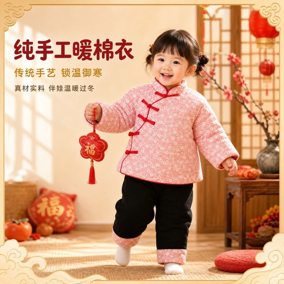 手工棉花棉衣宝宝套装婴幼儿童加厚新款棉袄棉裤棉服宝宝冬季衣服