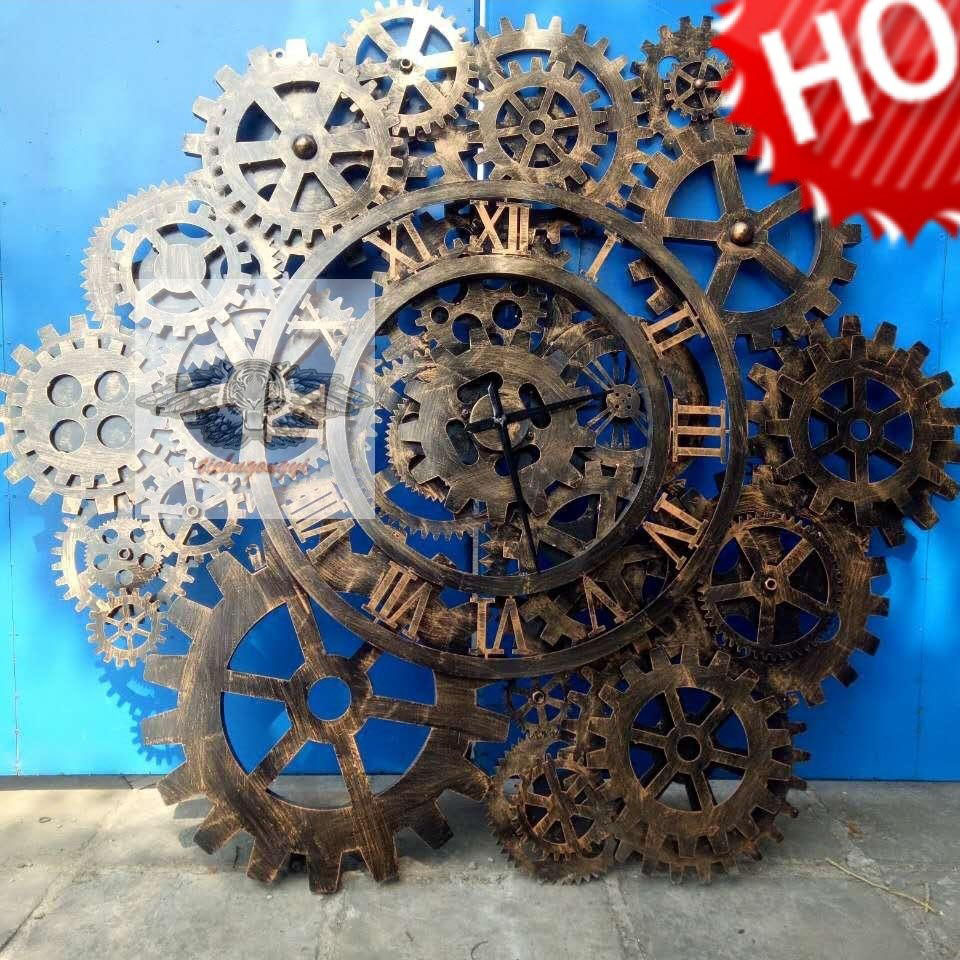 复古工业风餐厅咖啡厅酒吧网咖机械铁艺齿轮怀旧金属钟表时钟装饰