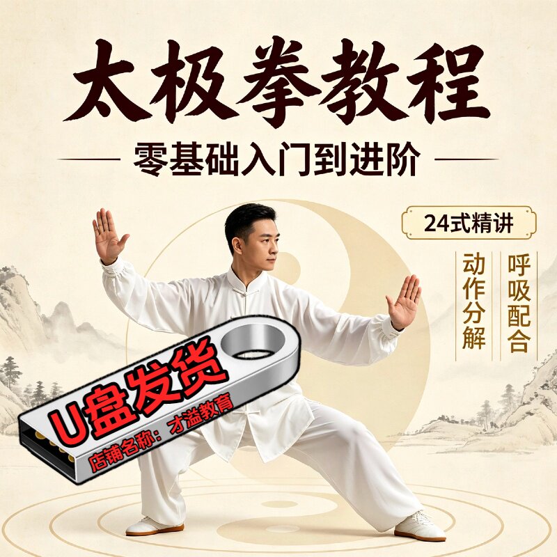 太极拳教程零基础入门到精通分解训练全套带练跟练八段锦优盘U盘