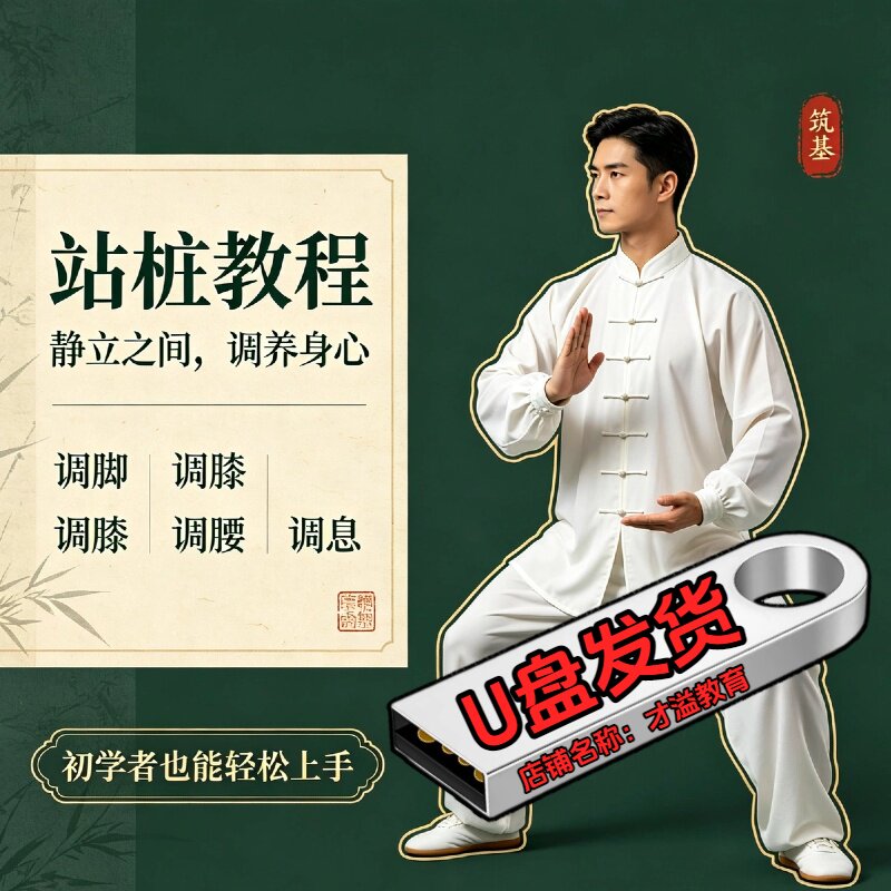 站桩教程U盘初学者入门到精通带练跟练全套视频课程八段锦太极拳